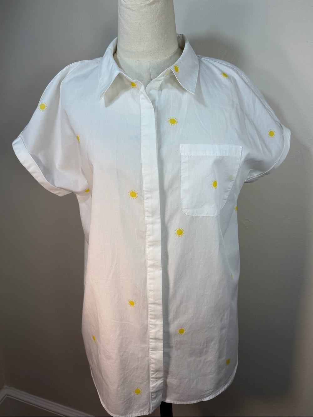 Joules Dela Sunny White Cotton Shirt with Yellow Neck Trim